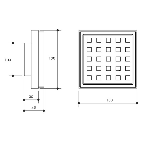 Austworld, monopoly tapware,	technical drawing
floor grate, DESIGNER FLOOR GRATE SQUARE