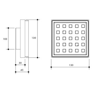 Austworld, monopoly tapware,	technical drawing
floor grate, DESIGNER FLOOR GRATE SQUARE, matt black