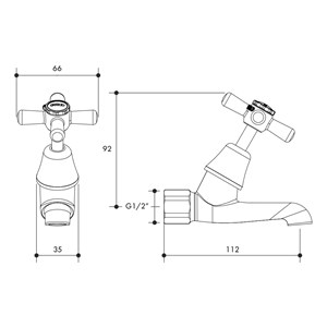 Austworld, monopoly tapware technical drawing, whitehall easy clean chrome plated FI BIB TAP 45° COLD anti vandal, chrome disc
