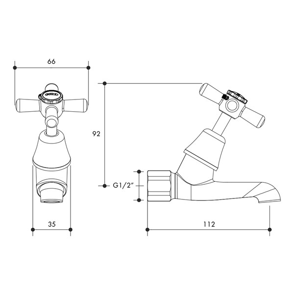Austworld, monopoly tapware technical drawing, whitehall easy clean chrome plated FI BIB TAP 45° COLD anti vandal, chrome disc