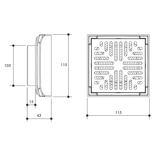 Austworld, monopoly tapware technical drawings, floor grates, square brass 